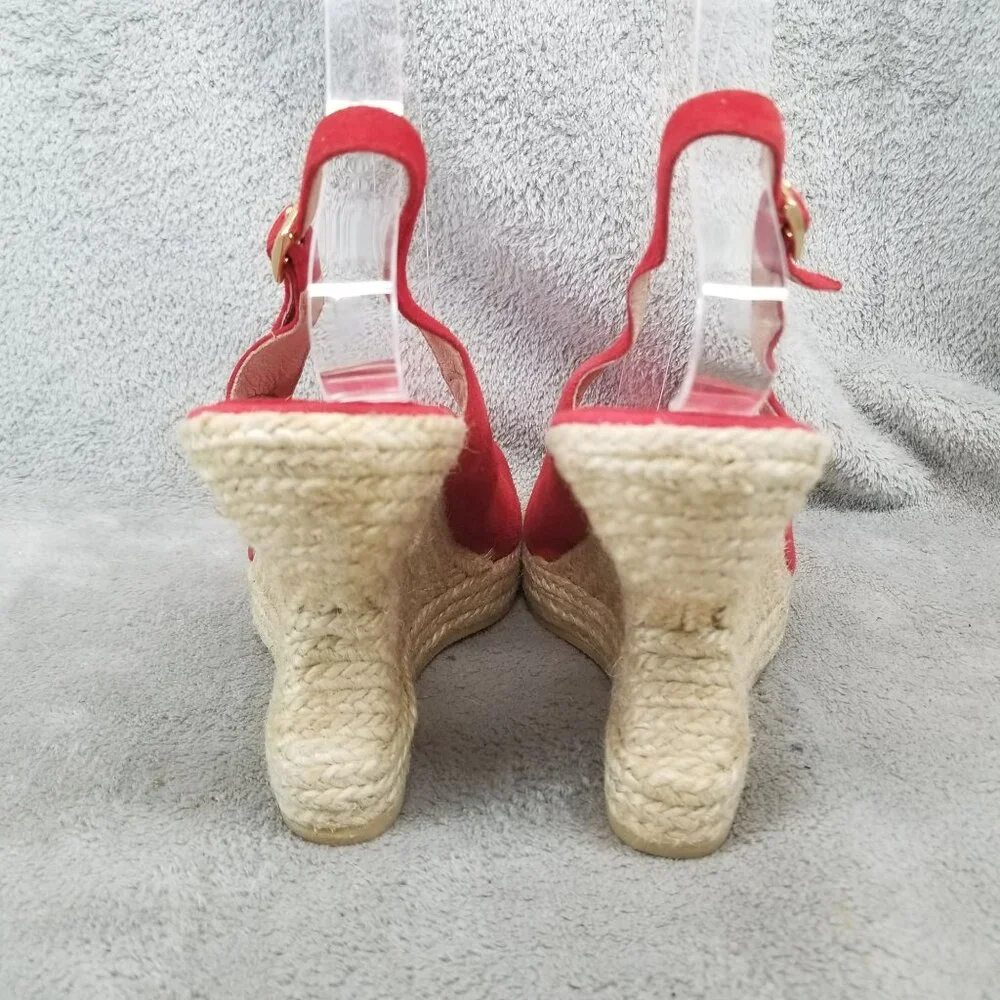 Andre Assous Shoes Womens Size 8.5 Red Leather Peep Toe Espadrille Slingback - Picture 6 of 11